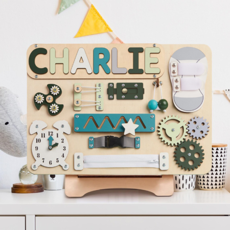 Personalized Montessori busy board for toddlers